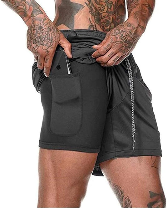 Men's 2-in-1 Training Shorts, Summer Shorts, Quick-Drying Running Shorts, Sports Shorts with Pockets, Compression Shorts Black - happygetfit.com
