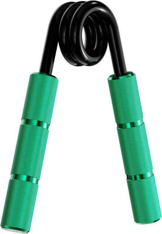 De "Krijg krachtige handen met deze handgrijperset" is voorzien van een spiraalvormige metalen veer en getextureerde zwarte en groene handgrepen, ideaal voor het verbeteren van revalidatie en gripkracht.