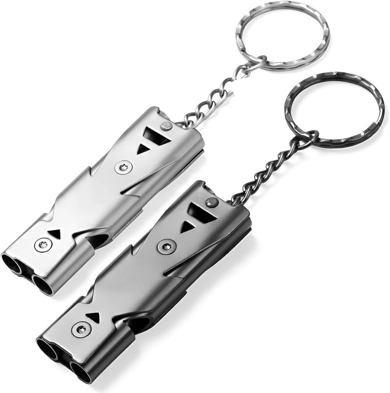 Laad afbeelding in Galerijviewer, Metalen noodfluitjes set van 2 met sleutelhanger - happygetfit.com
