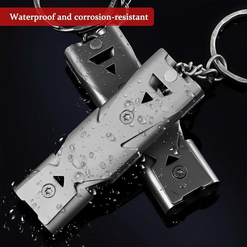 Laad afbeelding in Galerijviewer, Metalen noodfluitjes set van 2 met sleutelhanger - happygetfit.com
