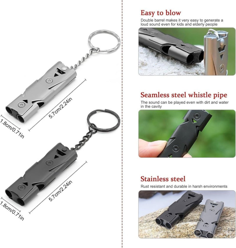Laad afbeelding in Galerijviewer, Metalen noodfluitjes set van 2 met sleutelhanger - happygetfit.com
