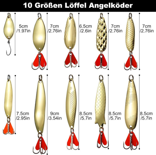Metalen vislepels set van 10 stuks 5 g en 8 g - happygetfit.com