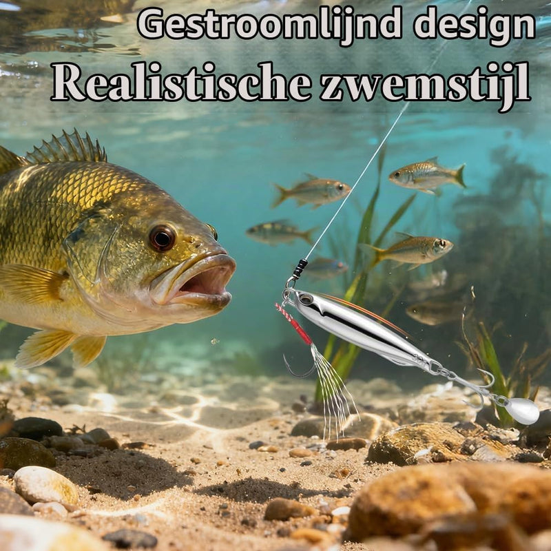 Załaduj obraz w przeglądarce galerii, Metalen visspinners 3 stuks 7,8 cm en 30 gram met veren en reflecterende bladen – makreelaas – zeeviskunstaas - happygetfit.com
