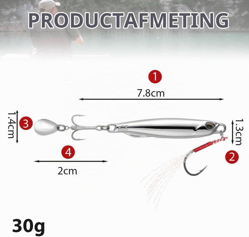 Załaduj obraz w przeglądarce galerii, Metalen visspinners 3 stuks 7,8 cm en 30 gram met veren en reflecterende bladen – makreelaas – zeeviskunstaas - happygetfit.com
