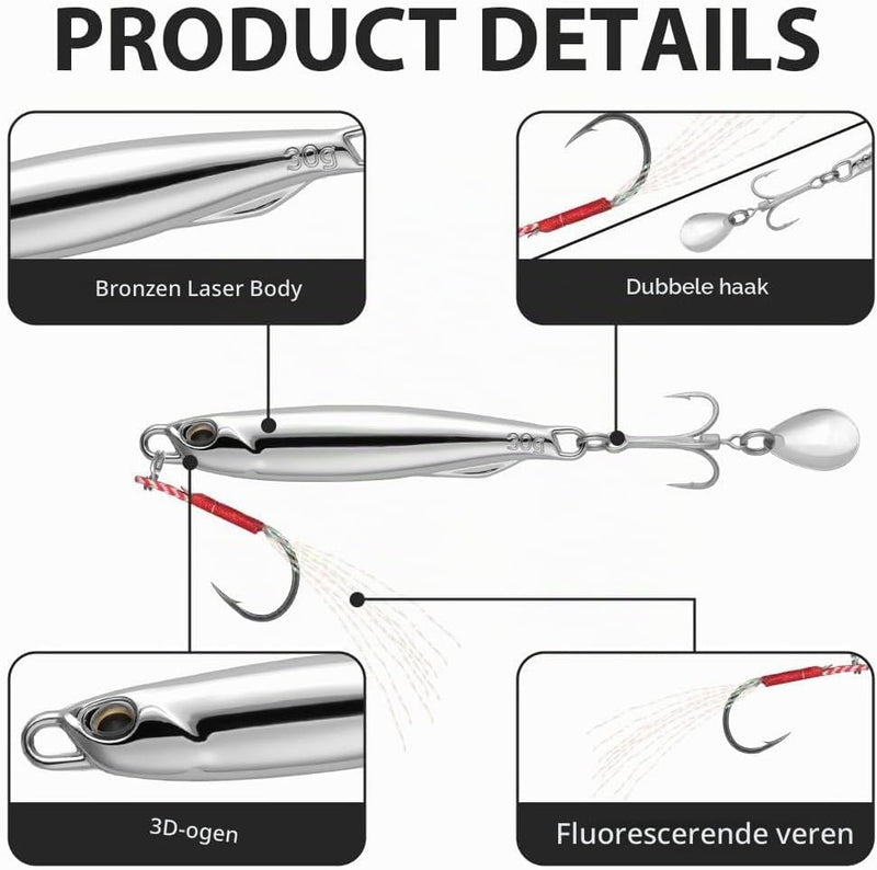 Załaduj obraz w przeglądarce galerii, Metalen visspinners 3 stuks 7,8 cm en 30 gram met veren en reflecterende bladen – makreelaas – zeeviskunstaas - happygetfit.com

