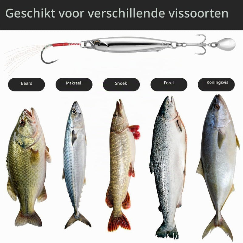 Załaduj obraz w przeglądarce galerii, Metalen visspinners 3 stuks 7,8 cm en 30 gram met veren en reflecterende bladen – makreelaas – zeeviskunstaas - happygetfit.com
