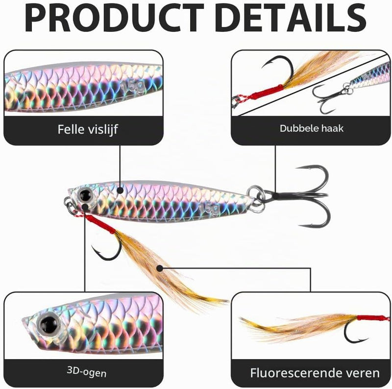 Załaduj obraz w przeglądarce galerii, Metalen visspinners 3 stuks 7,8 cm en 30 gram met veren en reflecterende bladen – makreelaas – zeeviskunstaas - happygetfit.com
