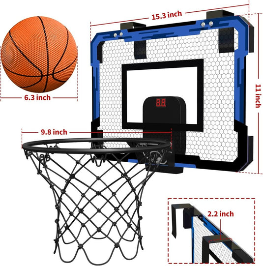 Mini basketbalring voor deur met scorebord en 3 ballen - happygetfit.com