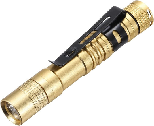 Mini LED zaklamp met clip 91 mm zwart – aluminium penlight – camping en outdoor accessoires - happygetfit.com