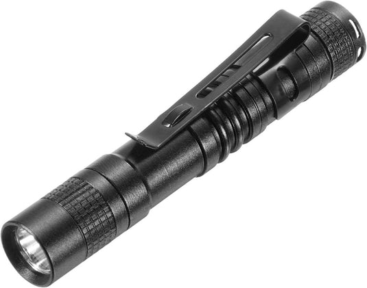 Mini LED zaklamp met clip 91 mm zwart – aluminium penlight – camping en outdoor accessoires - happygetfit.com