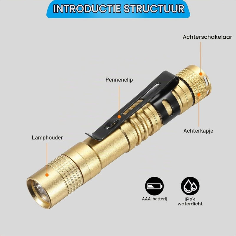 Laden Sie das Bild in Galerie -Viewer, Mini LED zaklamp met clip 91 mm zwart – aluminium penlight – camping en outdoor accessoires - happygetfit.com
