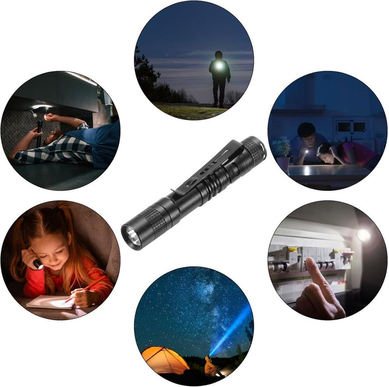 Laden Sie das Bild in Galerie -Viewer, Mini LED zaklamp met clip 91 mm zwart – aluminium penlight – camping en outdoor accessoires - happygetfit.com
