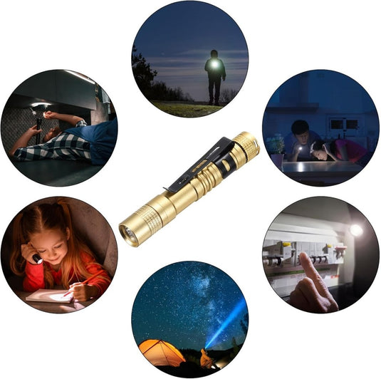 Mini LED zaklamp met clip 91 mm zwart – aluminium penlight – camping en outdoor accessoires - happygetfit.com