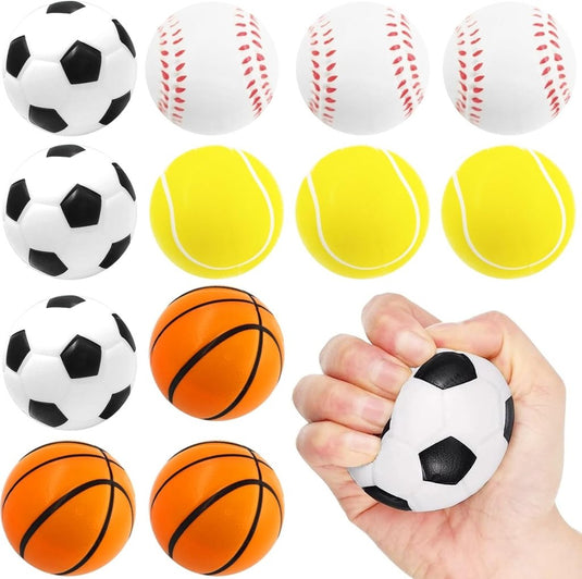 Mini sportballen 12 stuks zachte stressballen 5 cm – voetbal basketbal tennis en honkbal - happygetfit.com