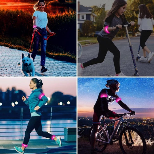 MOLBORY Led-armband, USB, 4 stuks, reflecterende ledband, lichtband, voor kinderen, reflecterende band, licht voor joggen, hardlopen, sport - happygetfit.com