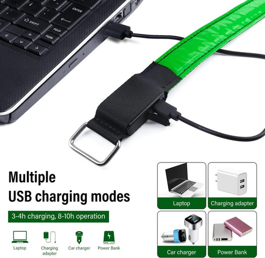 MOLBORY Led-armband, USB, 4 stuks, reflecterende ledband, lichtband, voor kinderen, reflecterende band, licht voor joggen, hardlopen, sport - happygetfit.com