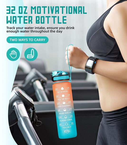 Motivational Water Bottle with Time Marker and Fruit Strainer, Leak-Proof, BPA Free, Non-Toxic, with Carrying Strap, Perfect for Fitness, Gym and Sports - happygetfit.com