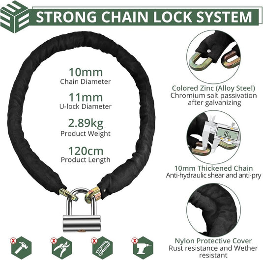 Motorkettingslot 120 cm 10 mm met U-slot zwart - happygetfit.com