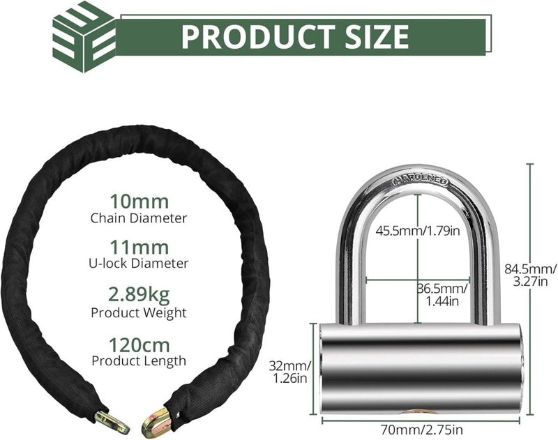 Laden Sie das Bild in Galerie -Viewer, Motorkettingslot 120 cm 10 mm met U-slot zwart - happygetfit.com
