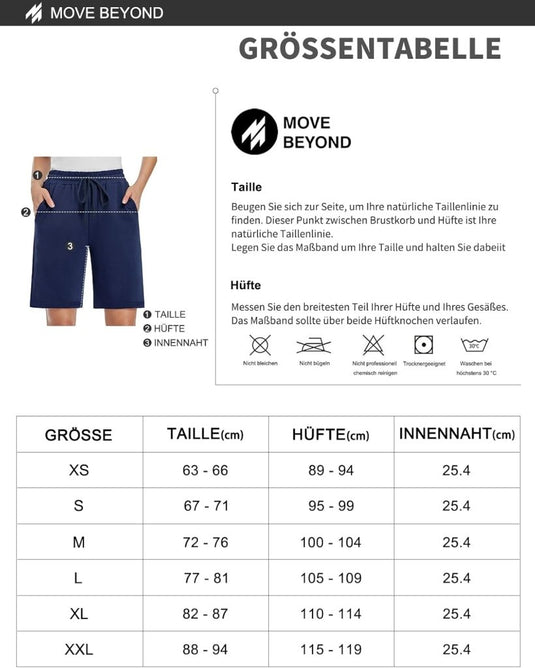 MOVE BEYOND Bermudashort voor dames, 36 cm lang, 3 zakken, atletische yoga, gym, sweatshorts met trekkoord, lounge, slaapshorts - happygetfit.com