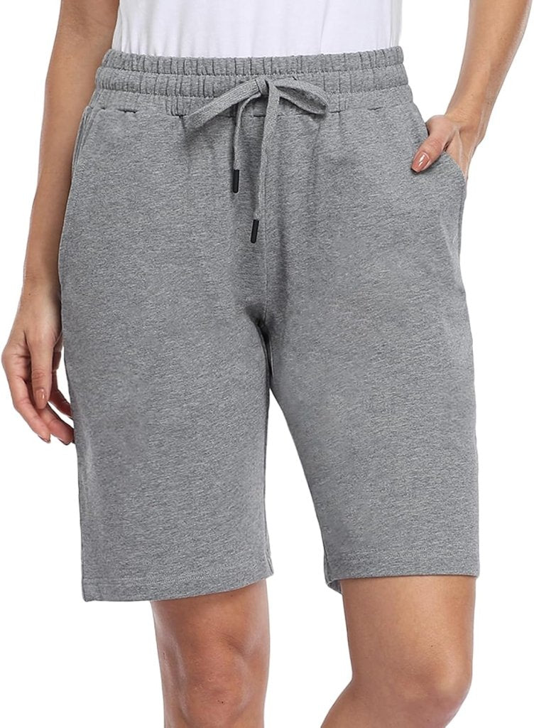 Load image into Gallery viewer, MOVE BEYOND Bermudashort voor dames, 36 cm lang, 3 zakken, atletische yoga, gym, sweatshorts met trekkoord, lounge, slaapshorts - happygetfit.com
