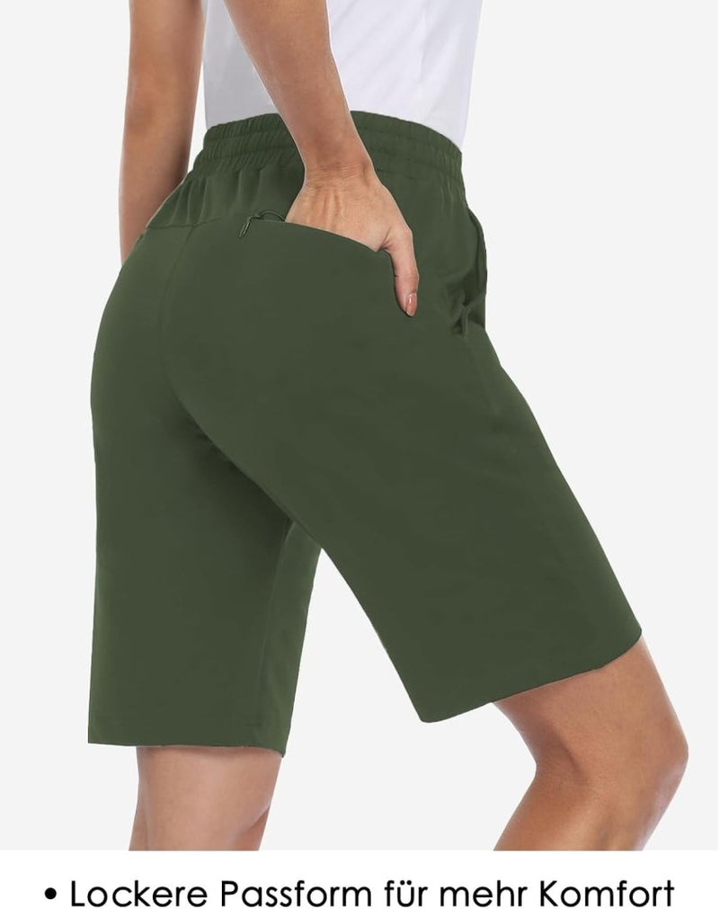Load image into Gallery viewer, MOVE BEYOND Bermudashort voor dames, 36 cm lang, 3 zakken, atletische yoga, gym, sweatshorts met trekkoord, lounge, slaapshorts - happygetfit.com
