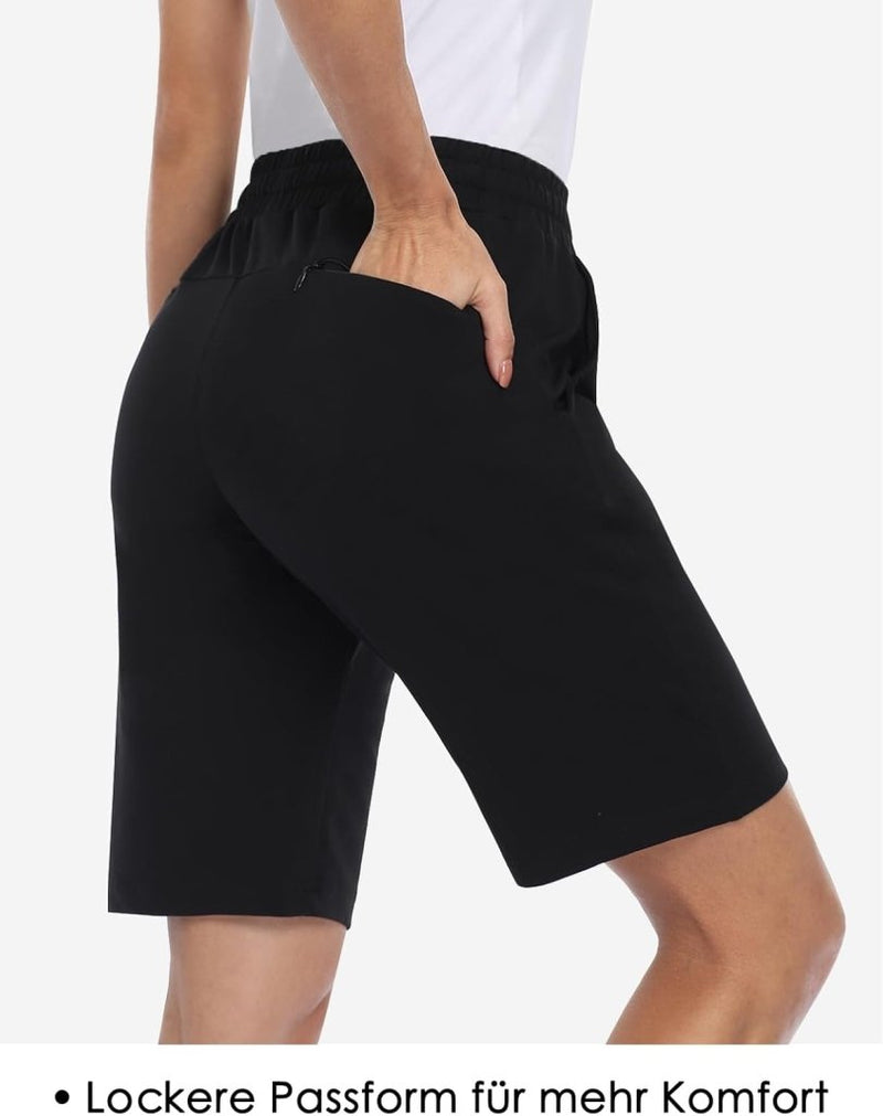 Load image into Gallery viewer, MOVE BEYOND Bermudashort voor dames, 36 cm lang, 3 zakken, atletische yoga, gym, sweatshorts met trekkoord, lounge, slaapshorts - happygetfit.com
