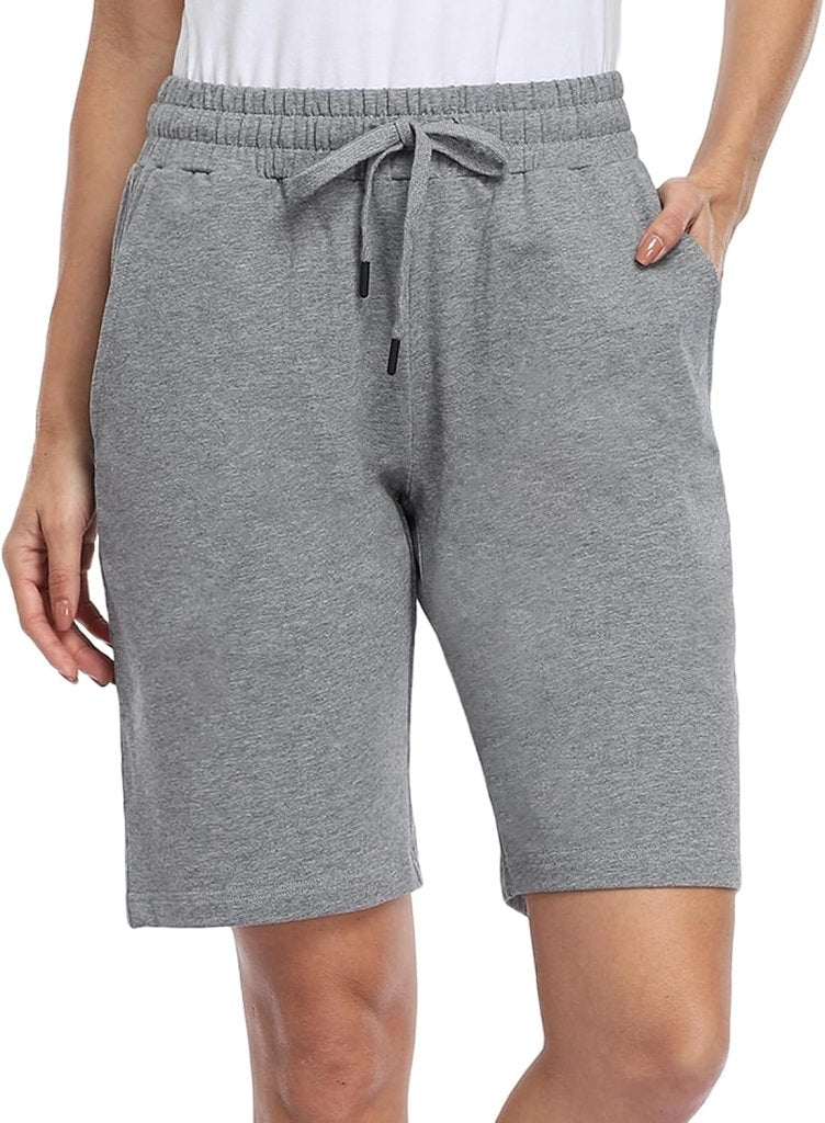 Load image into Gallery viewer, MOVE BEYOND Bermudashort voor dames, 36 cm lang, 3 zakken, atletische yoga, gym, sweatshorts met trekkoord, lounge, slaapshorts - happygetfit.com

