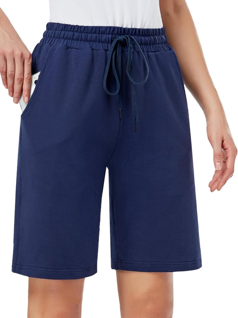 Load image into Gallery viewer, MOVE BEYOND Bermudashort voor dames, 36 cm lang, 3 zakken, atletische yoga, gym, sweatshorts met trekkoord, lounge, slaapshorts - happygetfit.com
