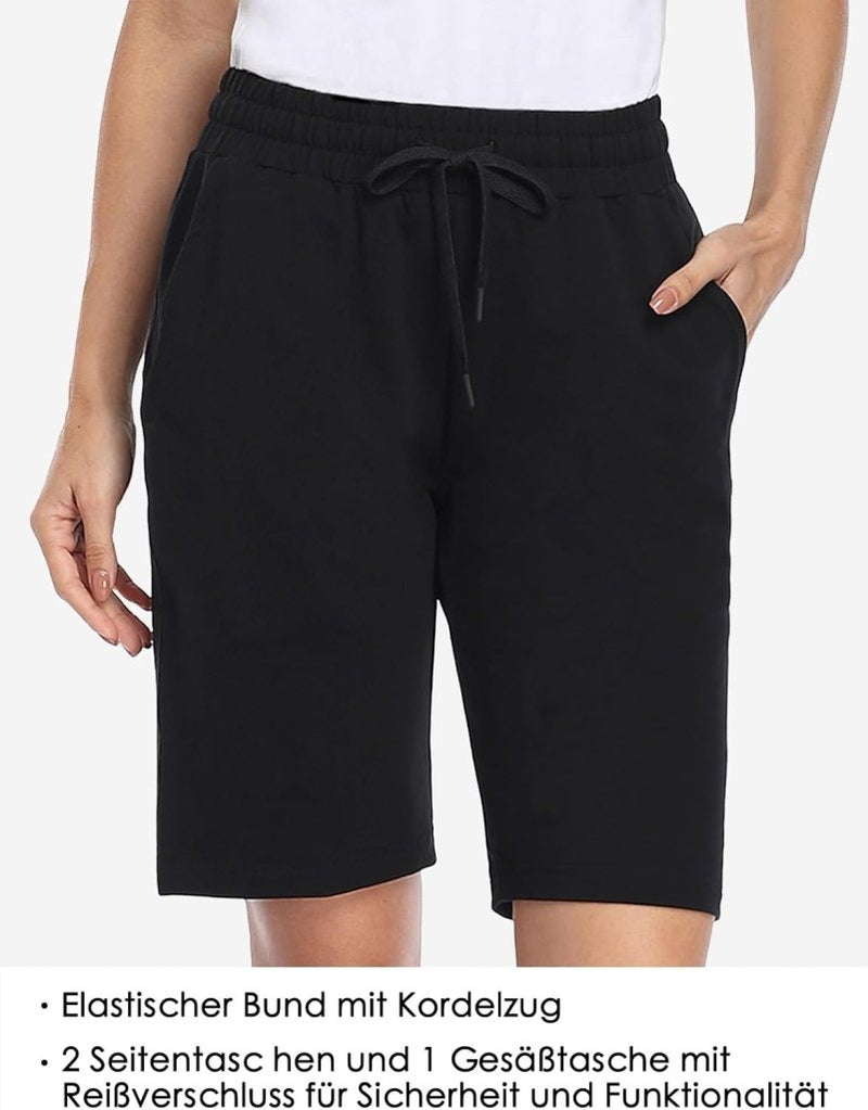 Load image into Gallery viewer, MOVE BEYOND Bermudashort voor dames, 36 cm lang, 3 zakken, atletische yoga, gym, sweatshorts met trekkoord, lounge, slaapshorts - happygetfit.com
