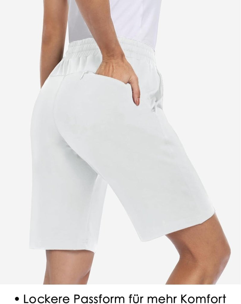 Load image into Gallery viewer, MOVE BEYOND Bermudashort voor dames, 36 cm lang, 3 zakken, atletische yoga, gym, sweatshorts met trekkoord, lounge, slaapshorts - happygetfit.com
