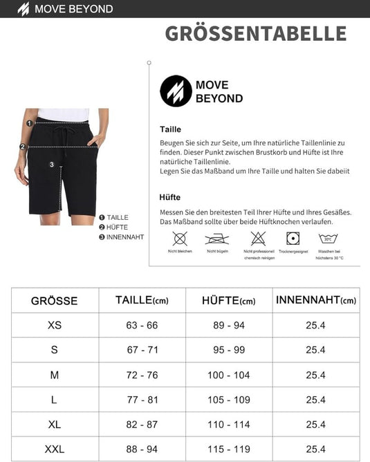 MOVE BEYOND Bermudashort voor dames, 36 cm lang, 3 zakken, atletische yoga, gym, sweatshorts met trekkoord, lounge, slaapshorts - happygetfit.com