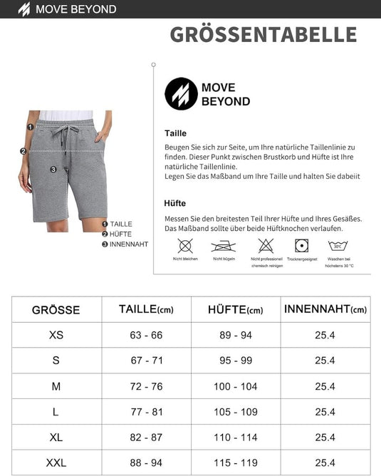 MOVE BEYOND Bermudashort voor dames, 36 cm lang, 3 zakken, atletische yoga, gym, sweatshorts met trekkoord, lounge, slaapshorts - happygetfit.com