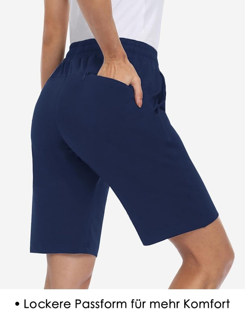 Load image into Gallery viewer, MOVE BEYOND Bermudashort voor dames, 36 cm lang, 3 zakken, atletische yoga, gym, sweatshorts met trekkoord, lounge, slaapshorts - happygetfit.com
