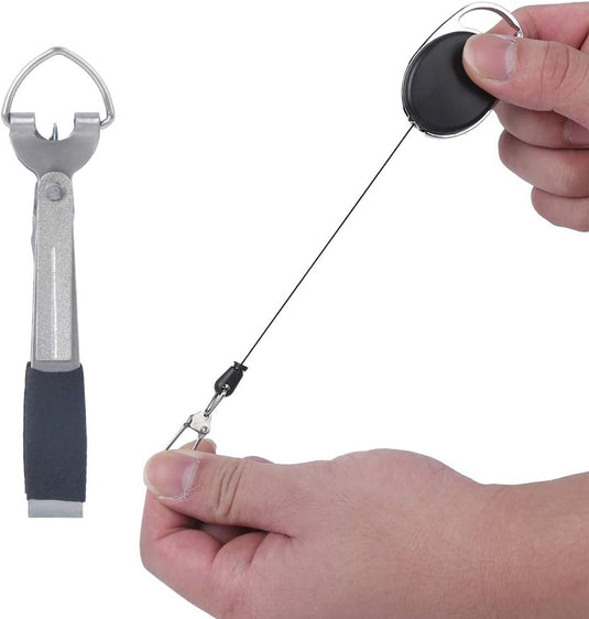 Multifunctioneel visgereedschap met lijnknipper en knopenmaker inclusief intrekbare sleutelhanger – knooptool – vliegvisaccessoires - happygetfit.com