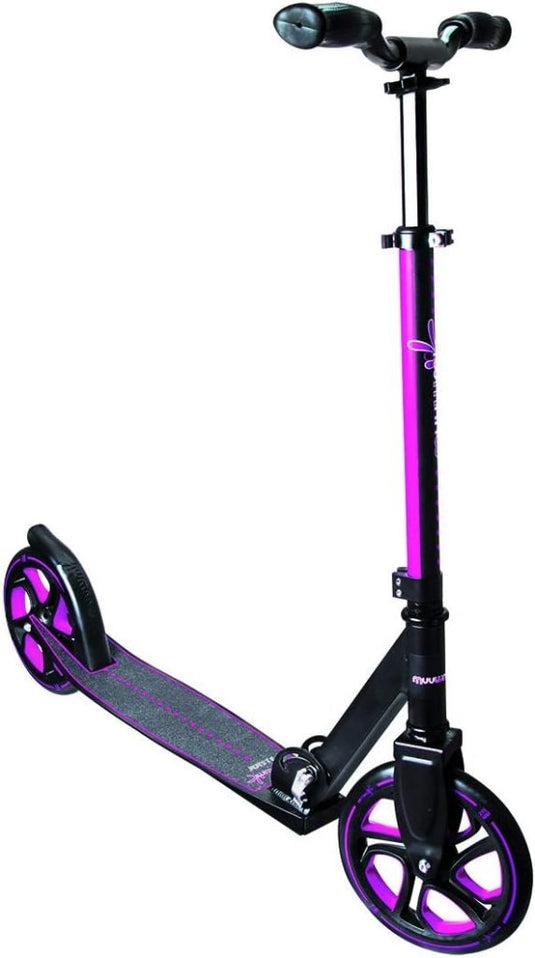 muuwmi Aluminium step Neon – step, 180 mm, ABEC 5, GS-getest, in hoogte verstelbaar, wielen met ledverlichting, groen-zwart - happygetfit.com