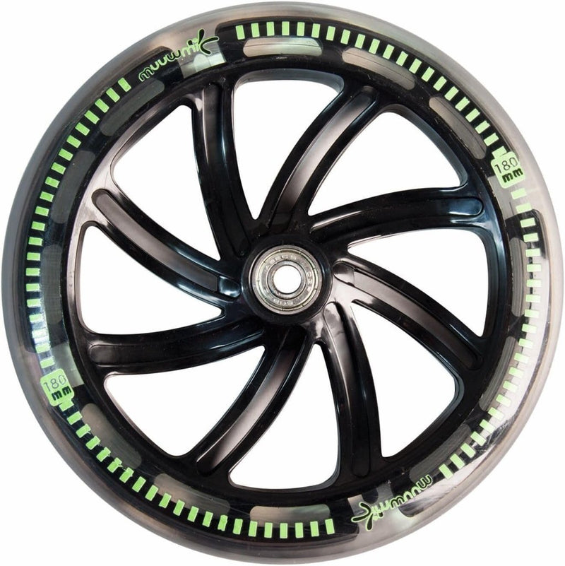 Load image into Gallery viewer, muuwmi Aluminium step Neon – step, 180 mm, ABEC 5, GS-getest, in hoogte verstelbaar, wielen met ledverlichting, groen-zwart - happygetfit.com
