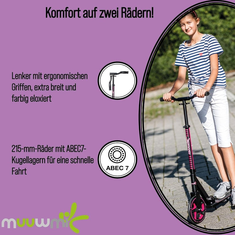 Load image into Gallery viewer, muuwmi Aluminium step Neon – step, 180 mm, ABEC 5, GS-getest, in hoogte verstelbaar, wielen met ledverlichting, groen-zwart - happygetfit.com
