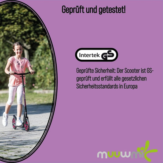muuwmi Aluminium step Neon – step, 180 mm, ABEC 5, GS-getest, in hoogte verstelbaar, wielen met ledverlichting, groen-zwart - happygetfit.com