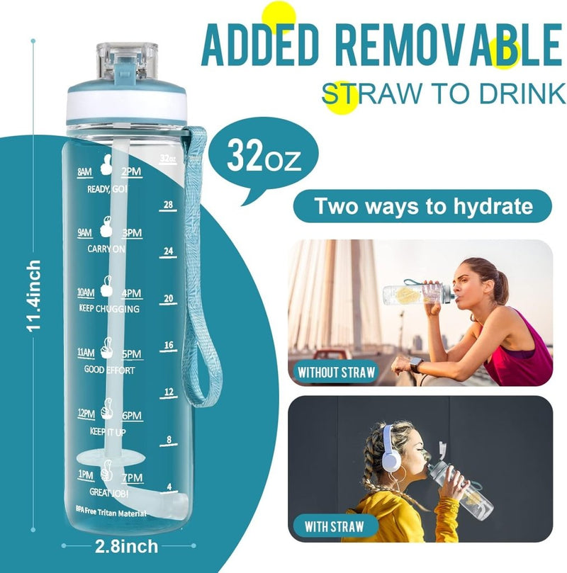 Load image into Gallery viewer, MYFOREST Tritan waterfles, grote tuit voor slok/verwijderbaar rietje voor slok, Anti-kras tijdmarkering voor motiverende hydratatie, valbestendig/BPA-vrij - happygetfit.com
