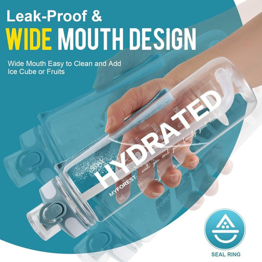 MYFOREST Tritan waterfles, grote tuit voor slok/verwijderbaar rietje voor slok, Anti-kras tijdmarkering voor motiverende hydratatie, valbestendig/BPA-vrij - happygetfit.com