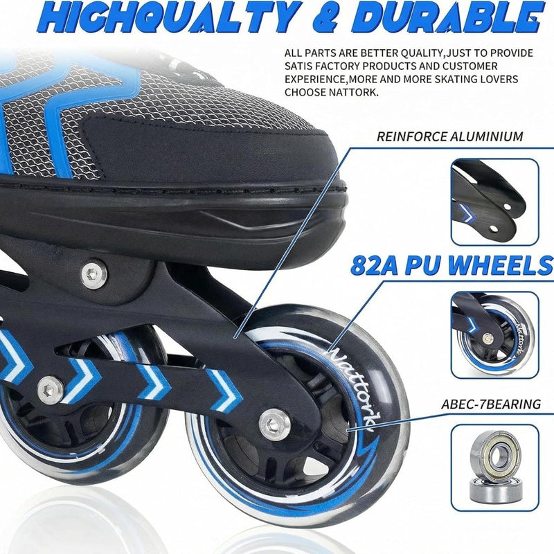 Load image into Gallery viewer, Nattork Verstelbare inline skates voor kinderen en volwassenen met oplichtend wiel, outdoor en indoor verlichte rolschaatsen voor jongens en meisjes, beginners - happygetfit.com
