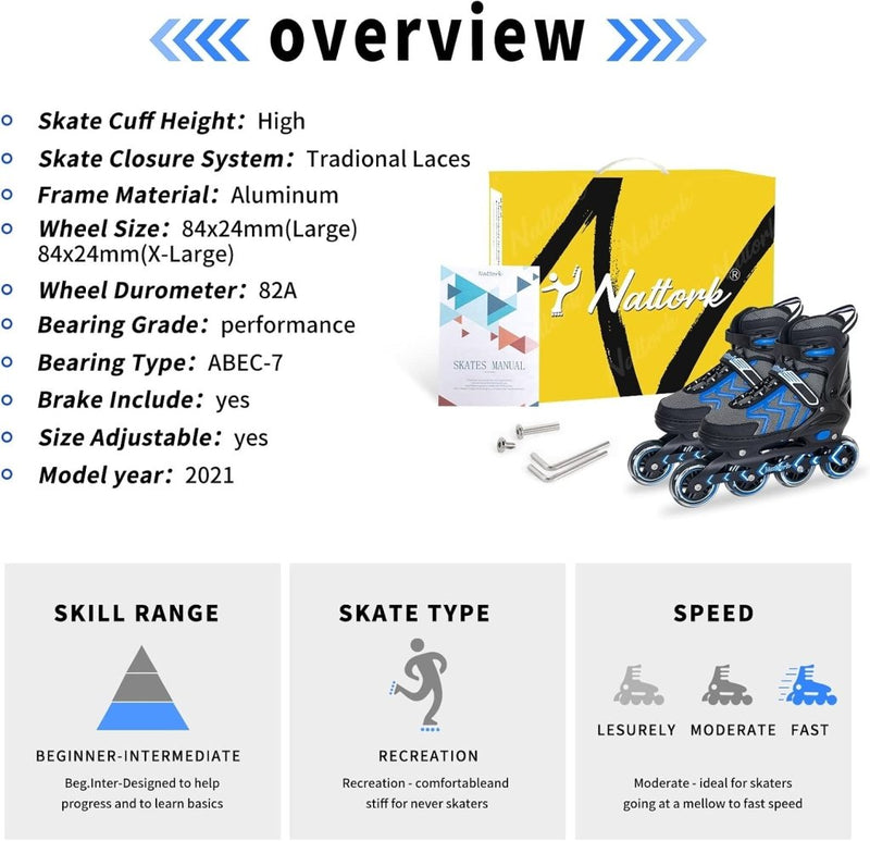 Load image into Gallery viewer, Nattork Verstelbare inline skates voor kinderen en volwassenen met oplichtend wiel, outdoor en indoor verlichte rolschaatsen voor jongens en meisjes, beginners - happygetfit.com
