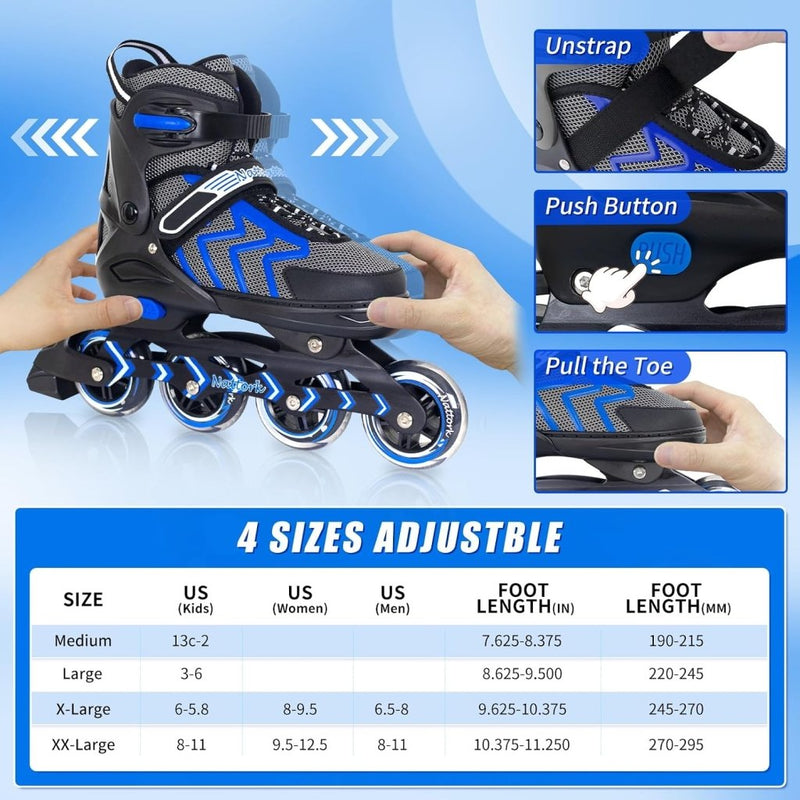 Load image into Gallery viewer, Nattork Verstelbare inline skates voor kinderen en volwassenen met oplichtend wiel, outdoor en indoor verlichte rolschaatsen voor jongens en meisjes, beginners - happygetfit.com
