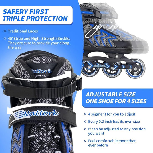 Nattork Verstelbare inline skates voor kinderen en volwassenen met oplichtend wiel, outdoor en indoor verlichte rolschaatsen voor jongens en meisjes, beginners - happygetfit.com