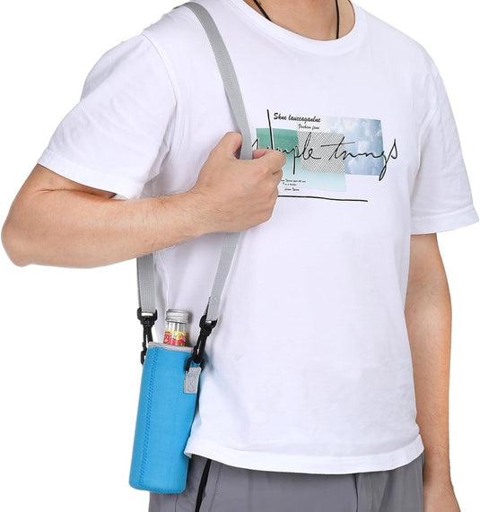 Neopreen waterfles sling bag 66x185 mm - Geïsoleerde flessenhouder met verstelbare schouderriem - Waterfles draagtas kamperen & wandelen - happygetfit.com