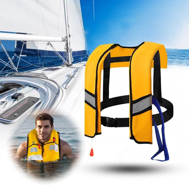 Laden Sie das Bild in Galerie -Viewer, Opblaasbaar reddingsvest met trekkoord reflectoren en fluitje – zwemvest – veiligheidsvest - happygetfit.com
