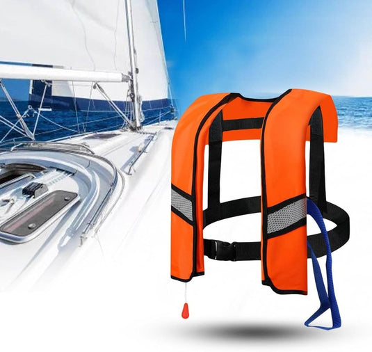 Opblaasbaar reddingsvest met trekkoord reflectoren en fluitje – zwemvest – veiligheidsvest - happygetfit.com