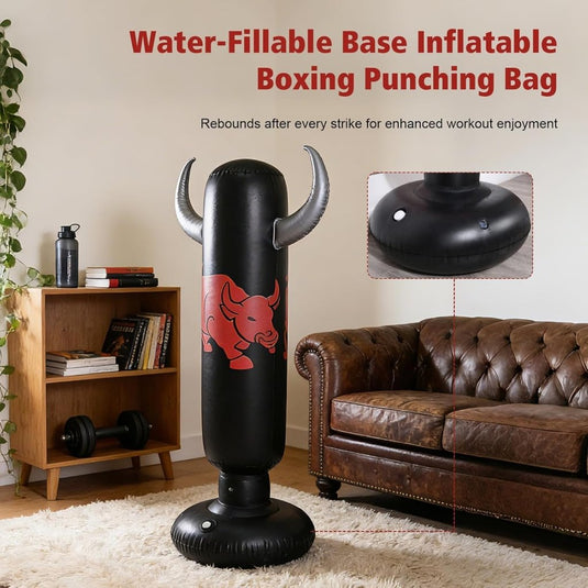 Opblaasbare bokszak 160 cm met bokshandschoenen en handpomp voor volwassenen – kickbokstraining – boksset - happygetfit.com