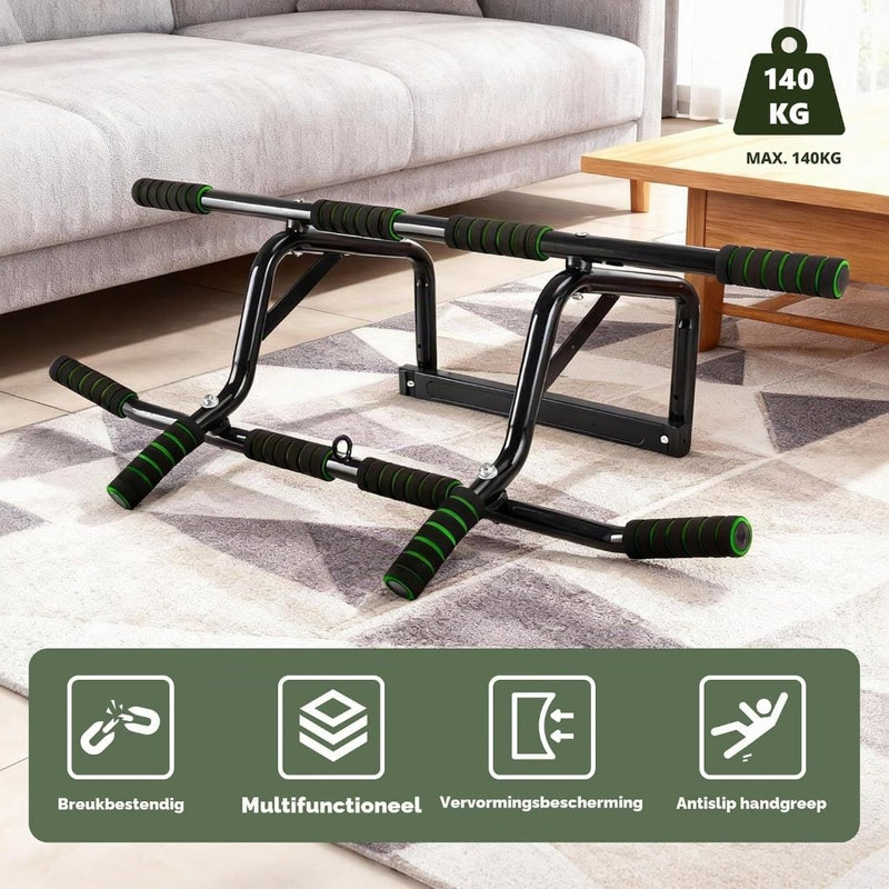Laden Sie das Bild in Galerie -Viewer, Optrekstang voor deurkozijn zonder boren tot 200 kg met antislip handgrepen – pull-up bar – krachttraining - happygetfit.com
